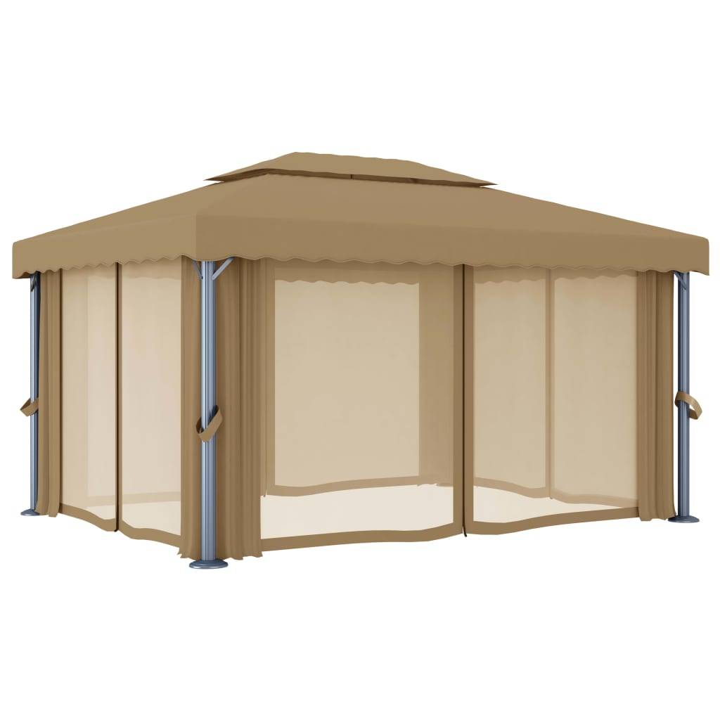 Tonnelle de Réception Aluminium Rideaux et Moustiquaires Double Toit pour Jardin Taupe 4x3 m – ComfortXL Outdoor Living - Image 5