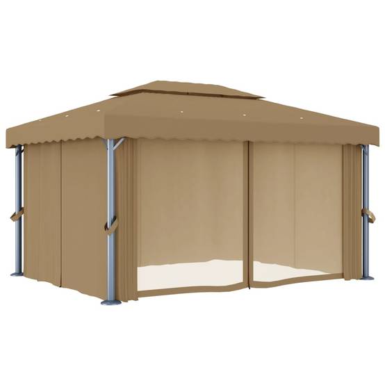 Tonnelle de Réception Aluminium Rideaux et Moustiquaires Double Toit pour Jardin Taupe 4x3 m – ComfortXL Outdoor Living - Image 3
