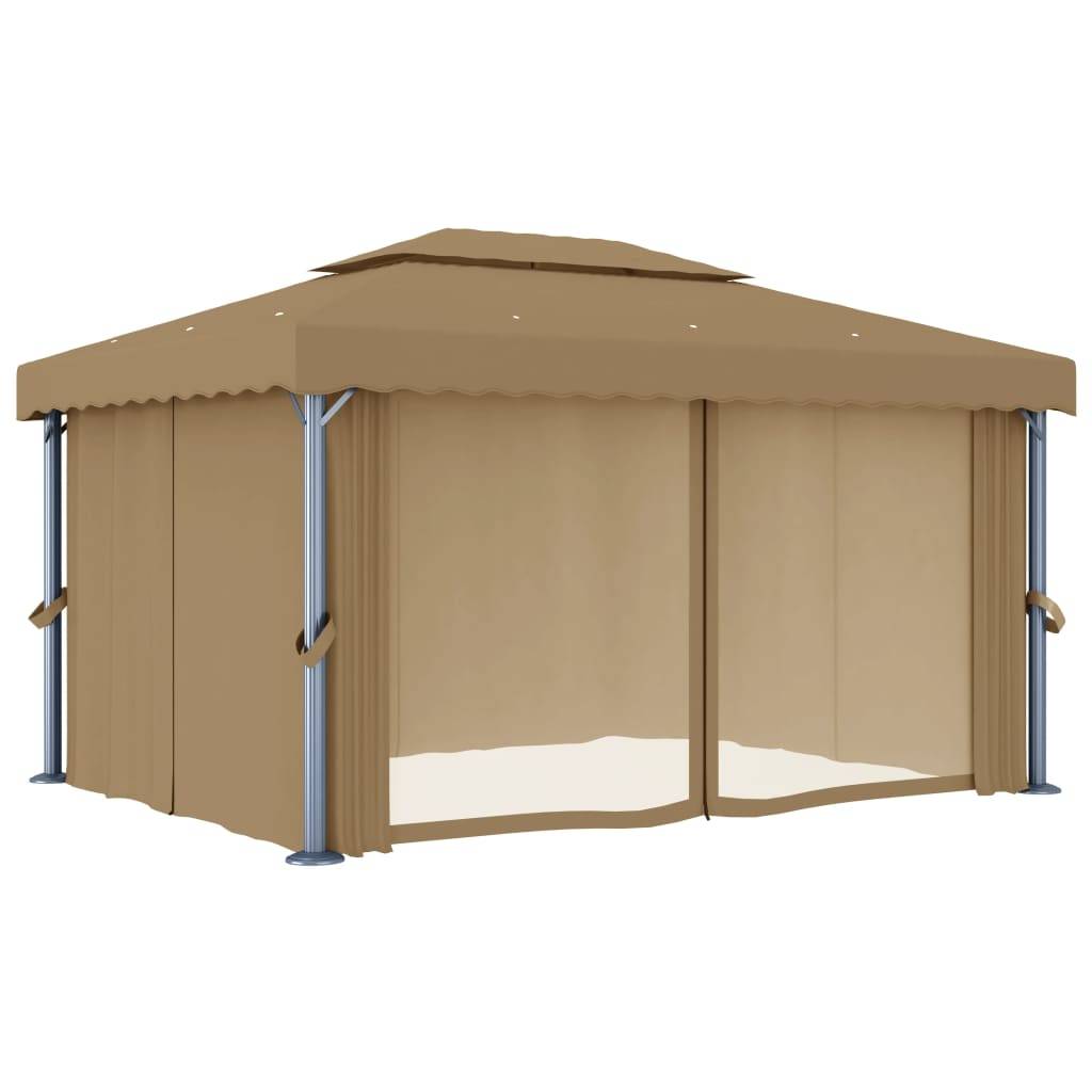 Tonnelle de Réception Aluminium Rideaux et Moustiquaires Double Toit pour Jardin Taupe 4x3 m – ComfortXL Outdoor Living - Image 3