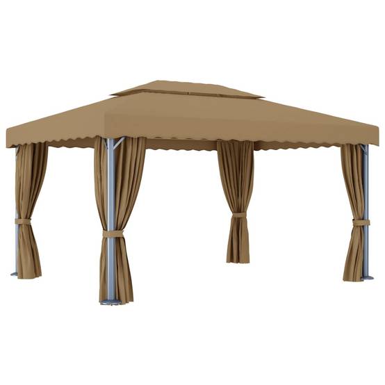 Tonnelle de Réception Aluminium Rideaux et Moustiquaires Double Toit pour Jardin Taupe 4x3 m – ComfortXL Outdoor Living - Image 4