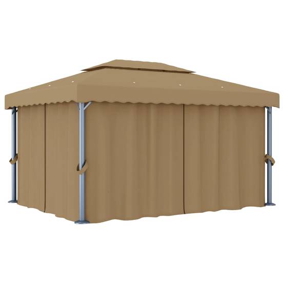 Tonnelle de Réception Aluminium Rideaux et Moustiquaires Double Toit pour Jardin Taupe 4x3 m – ComfortXL Outdoor Living - Image 1
