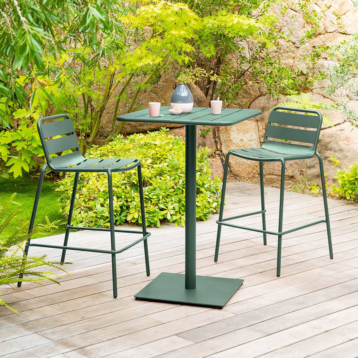 Hesperide - Table haute de jardin "Phuket" vert olive 2 places en acier traité époxy Hespéride - Imagen 1