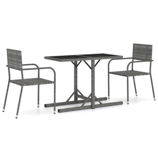 Salon de Jardin 2 Personnes Chaises Empilables en Résine Grise et Verre – ComfortXL Outdoor Living - Image 2