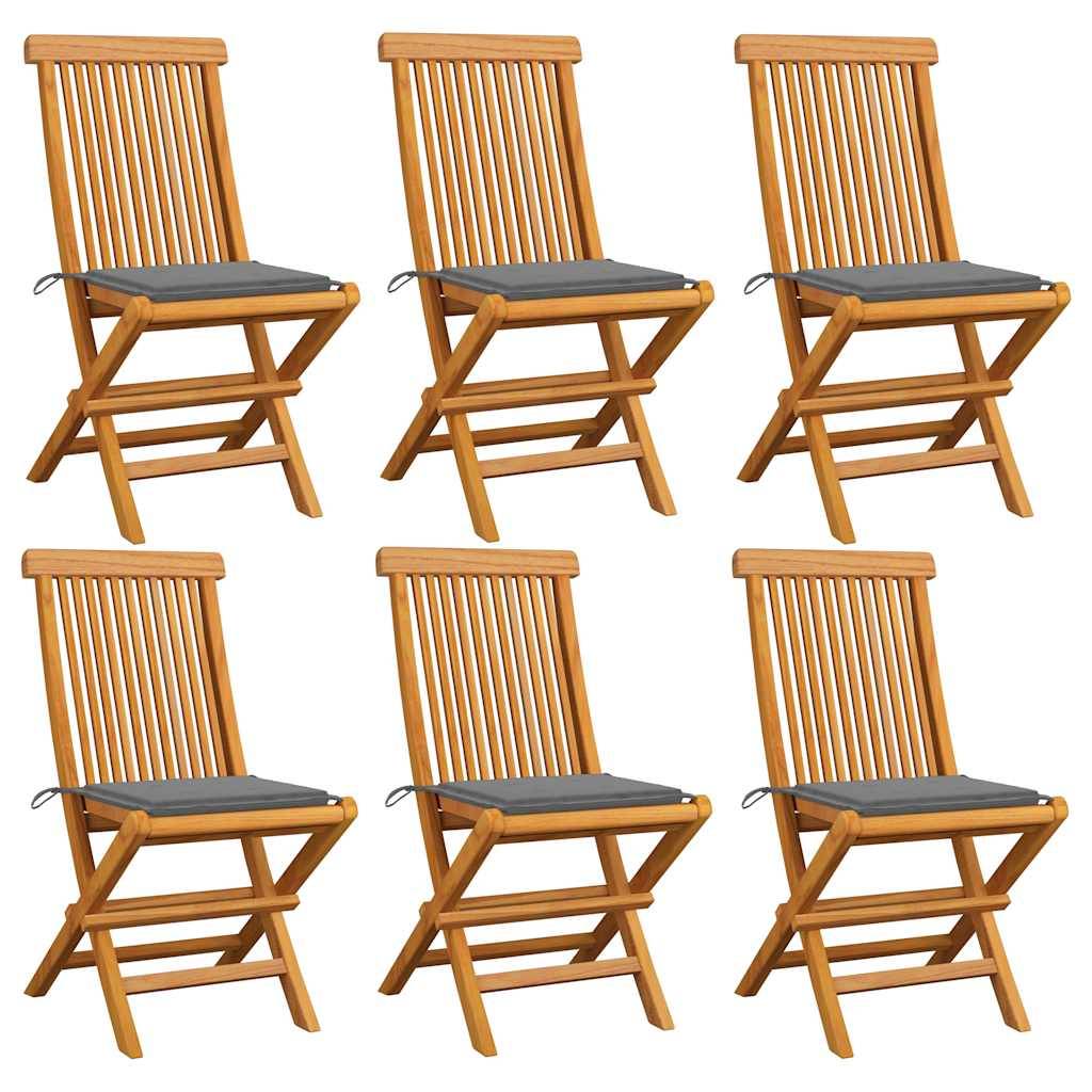 Vidaxl - Chaises pliantes avec coussins gris, 6 pièces, en teck massif vidaXL 3065591 - Imagen 1
