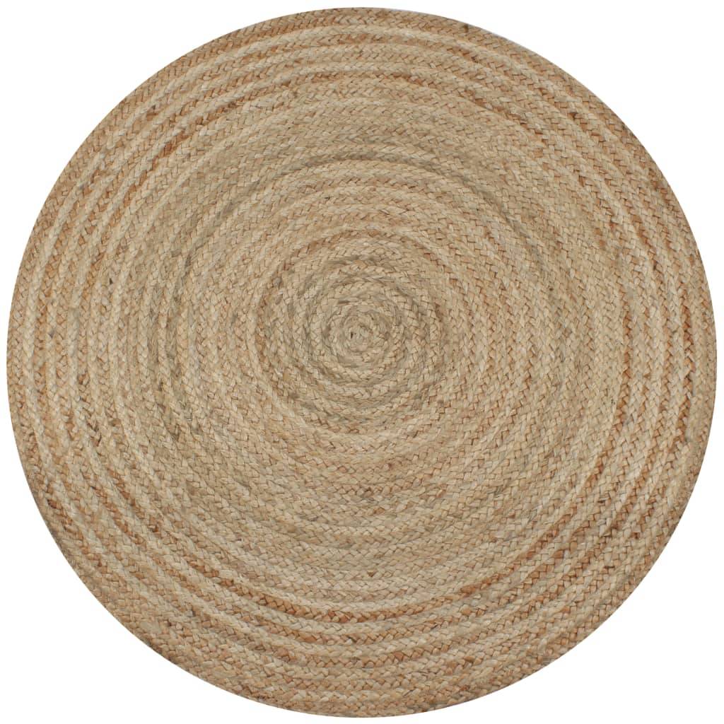 Tapis Rond Jute Tressé Artisanal Décoration Bohème pour Salon Chambre Naturel 120 cm – ComfortXL Outdoor Living - Image 1