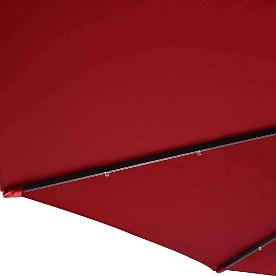 Costway - Parasol de Jardin Exterieur 3M, Parasol Inclinable 8 Baleines, Lumineux Solaire 24 LED, Manivelle, Anti-UV, Grand Parasol en Métal, Rouge - Image 6