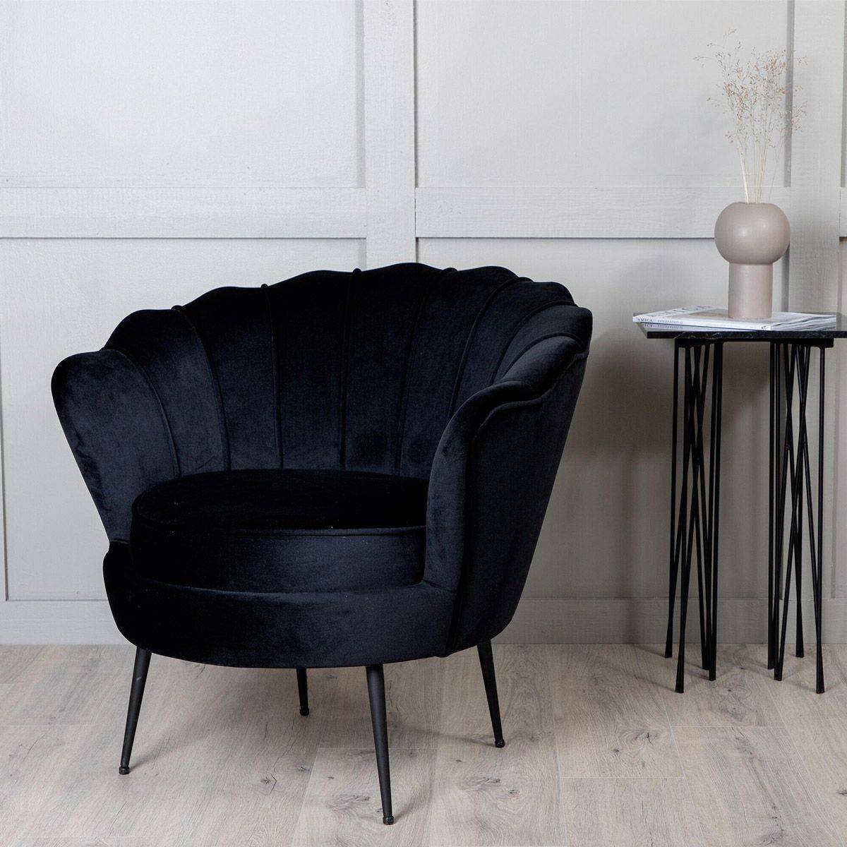 Paris Prix - Fauteuil Coquillage en Velours "Calais" 83cm Noir - Image 5