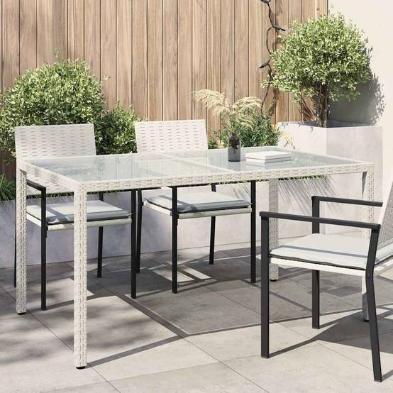 Grande Table de Jardin Blanche 150x90cm en Résine Tressée et Verre, Style Épuré – ComfortXL Outdoor Living - Image 1