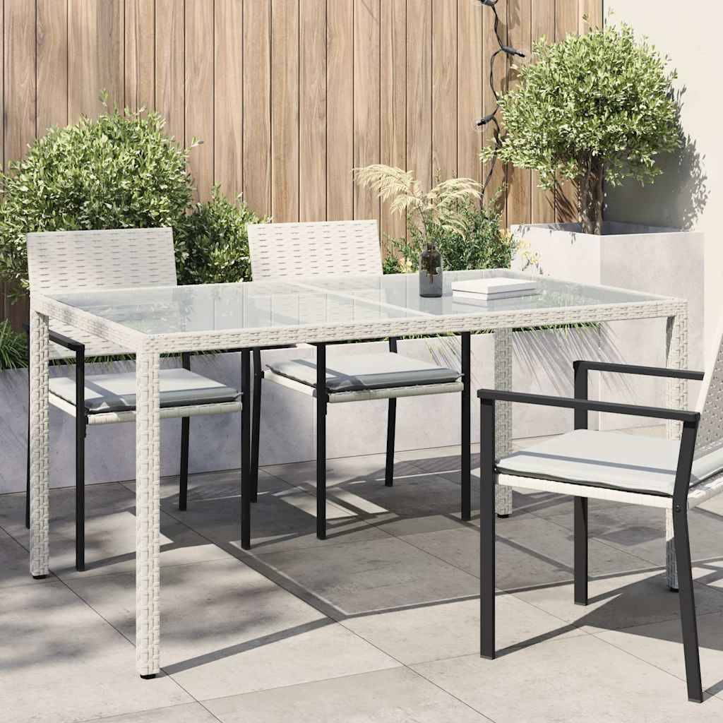 Grande Table de Jardin Blanche 150x90cm en Résine Tressée et Verre, Style Épuré – ComfortXL Outdoor Living