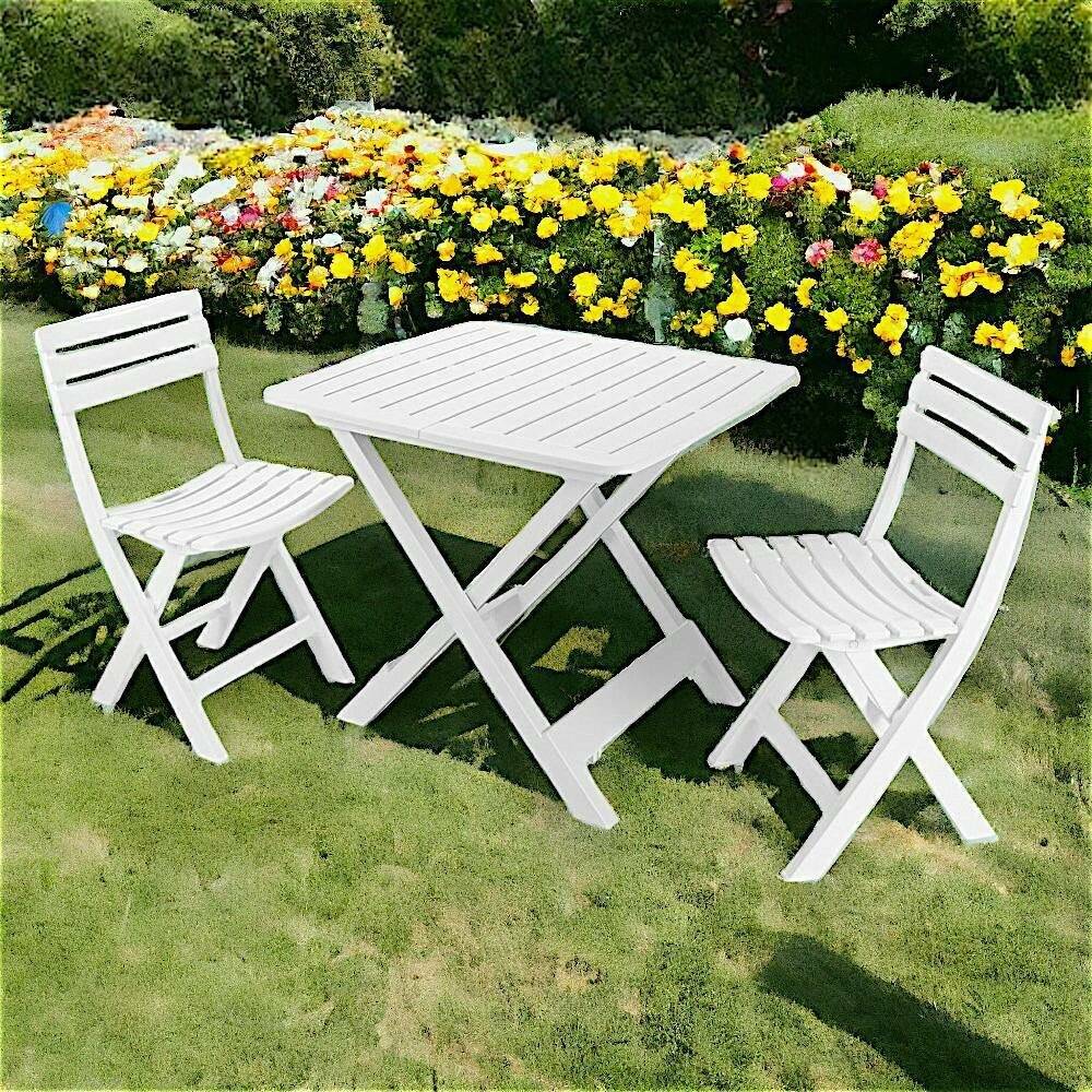 Dmora - Salon d'extérieur Dantonuc, Composition de jardin avec 2 fauteuils et 1 table, Salon de camping, 100% Made in Italy, Blanc - Dmora - Imagen 4