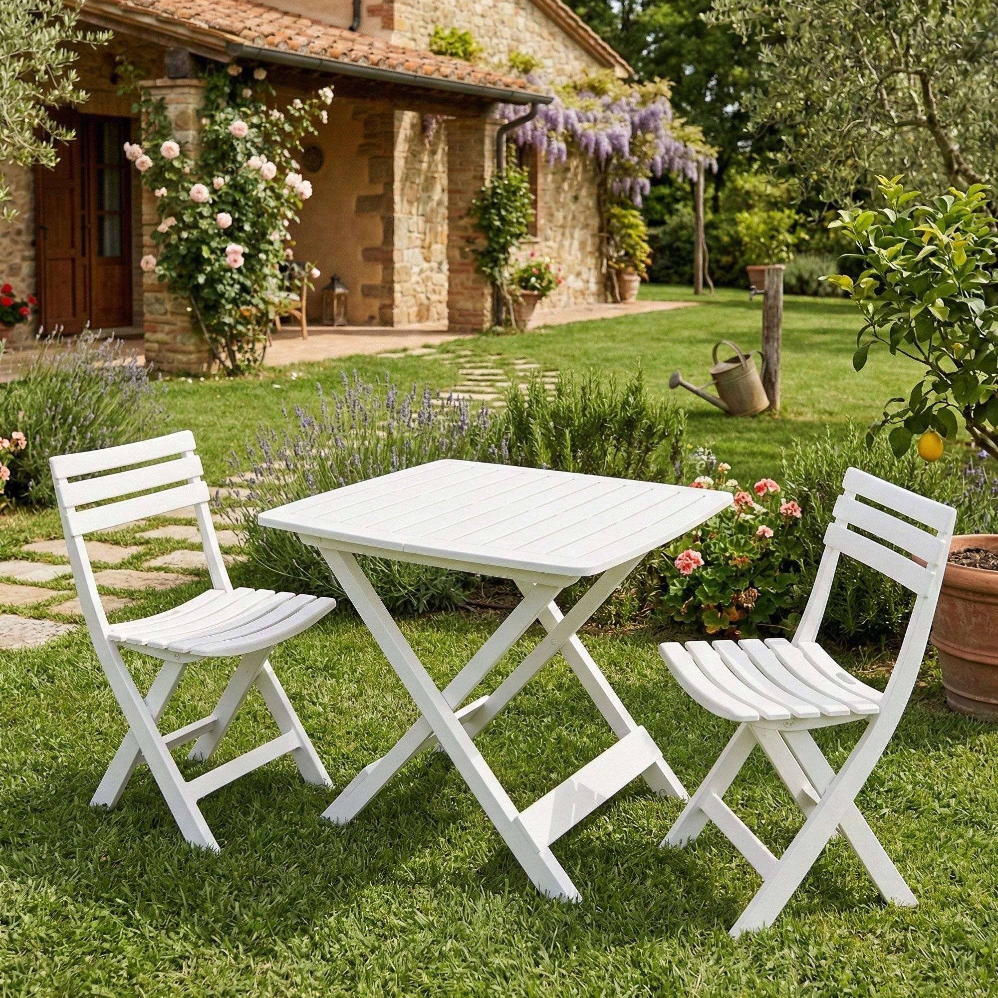 Dmora - Salon d'extérieur Dantonuc, Composition de jardin avec 2 fauteuils et 1 table, Salon de camping, 100% Made in Italy, Blanc - Dmora - Imagen 2