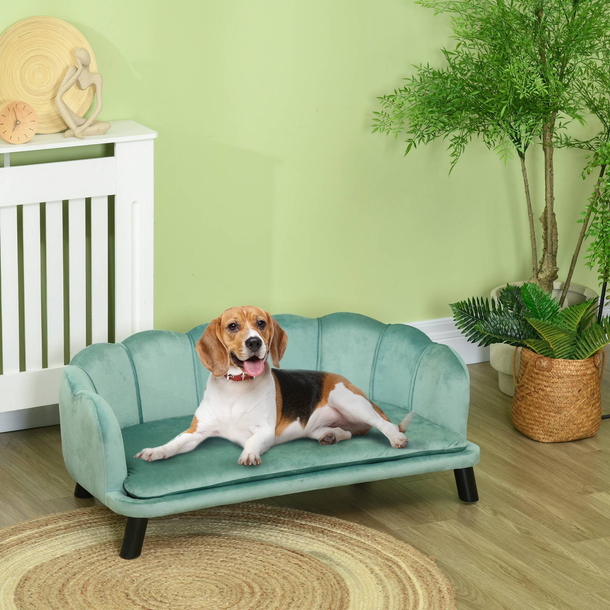 ComfortXL - Canapé Chien Velours Vert 98cm Pieds Bois Lit Animal Design Luxe - ComfortXL Pet Living - Image 1