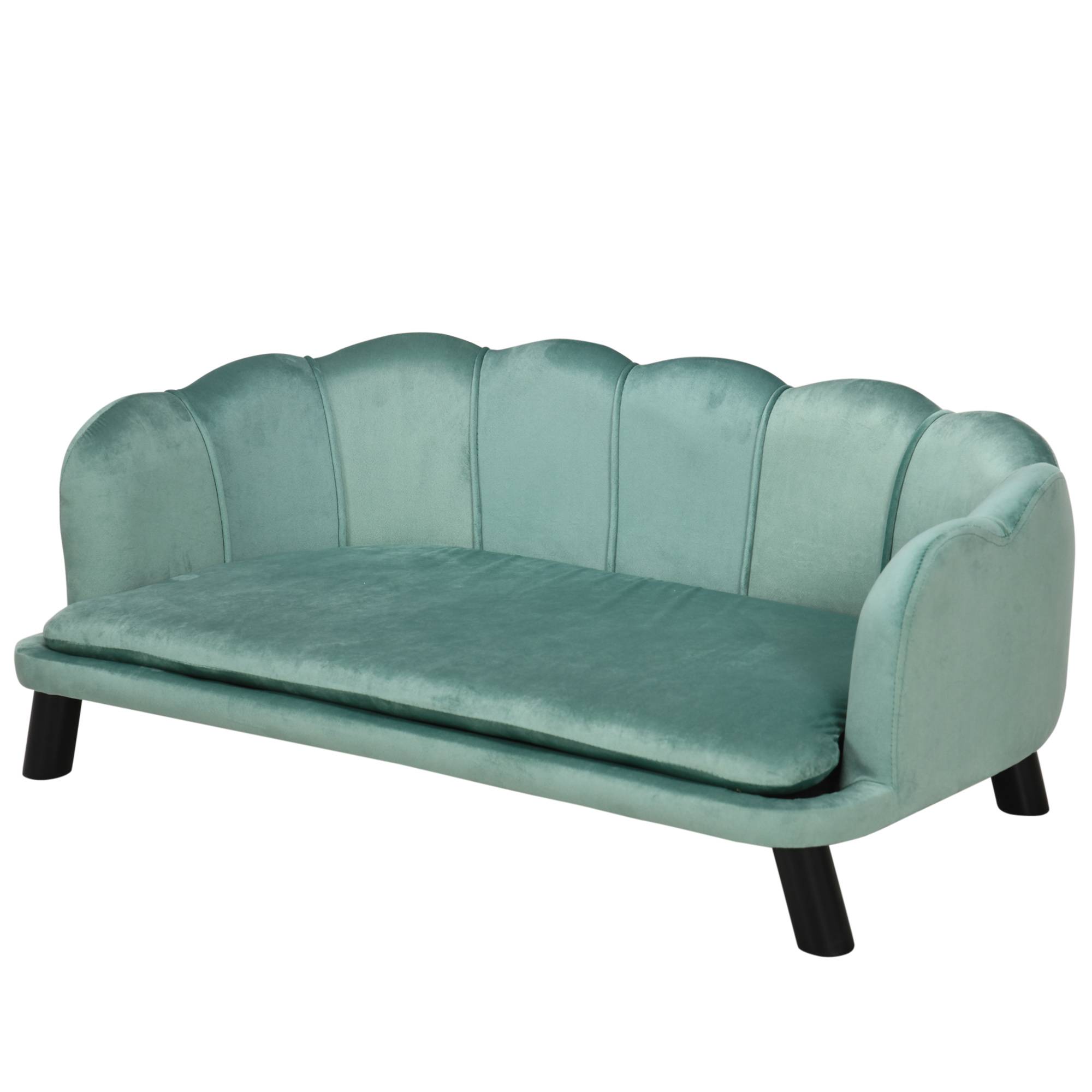 ComfortXL - Canapé Chien Velours Vert 98cm Pieds Bois Lit Animal Design Luxe - ComfortXL Pet Living - Image 2