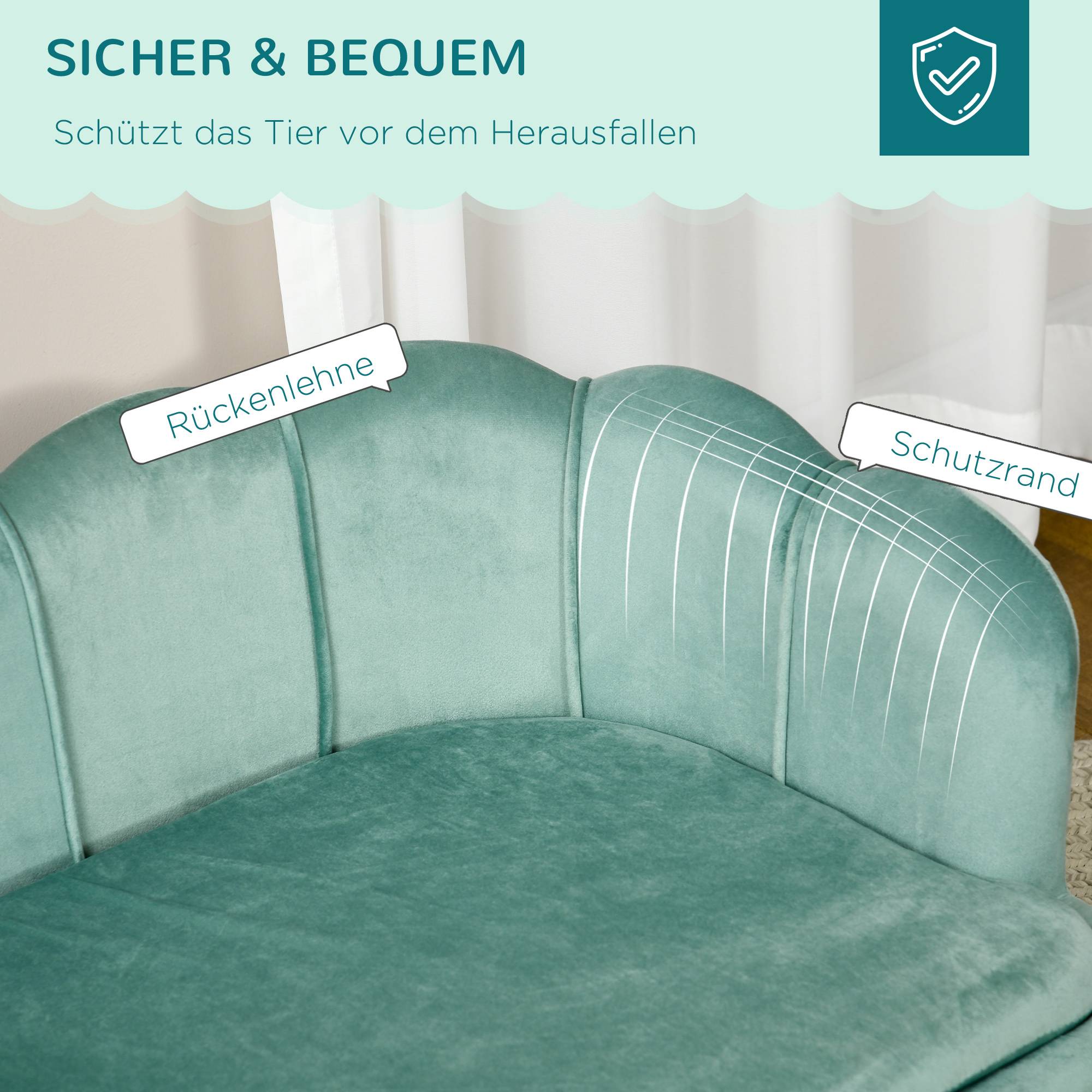 ComfortXL - Canapé Chien Velours Vert 98cm Pieds Bois Lit Animal Design Luxe - ComfortXL Pet Living - Image 6