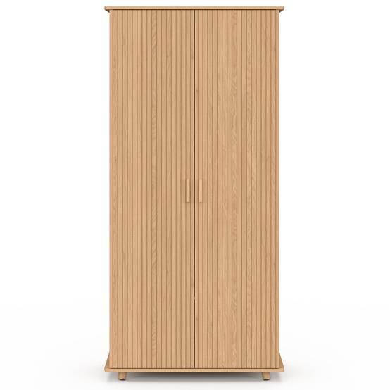Armoire 2 portes JULIETTE effet lattes tasseau bois coloris chêne penderie 80 cm avec étagères rangement - Image 3