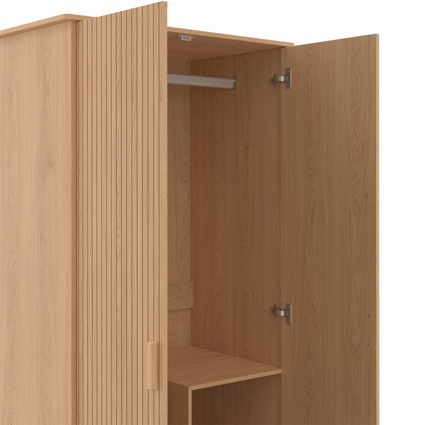 Armoire 2 portes JULIETTE effet lattes tasseau bois coloris chêne penderie 80 cm avec étagères rangement - Image 6