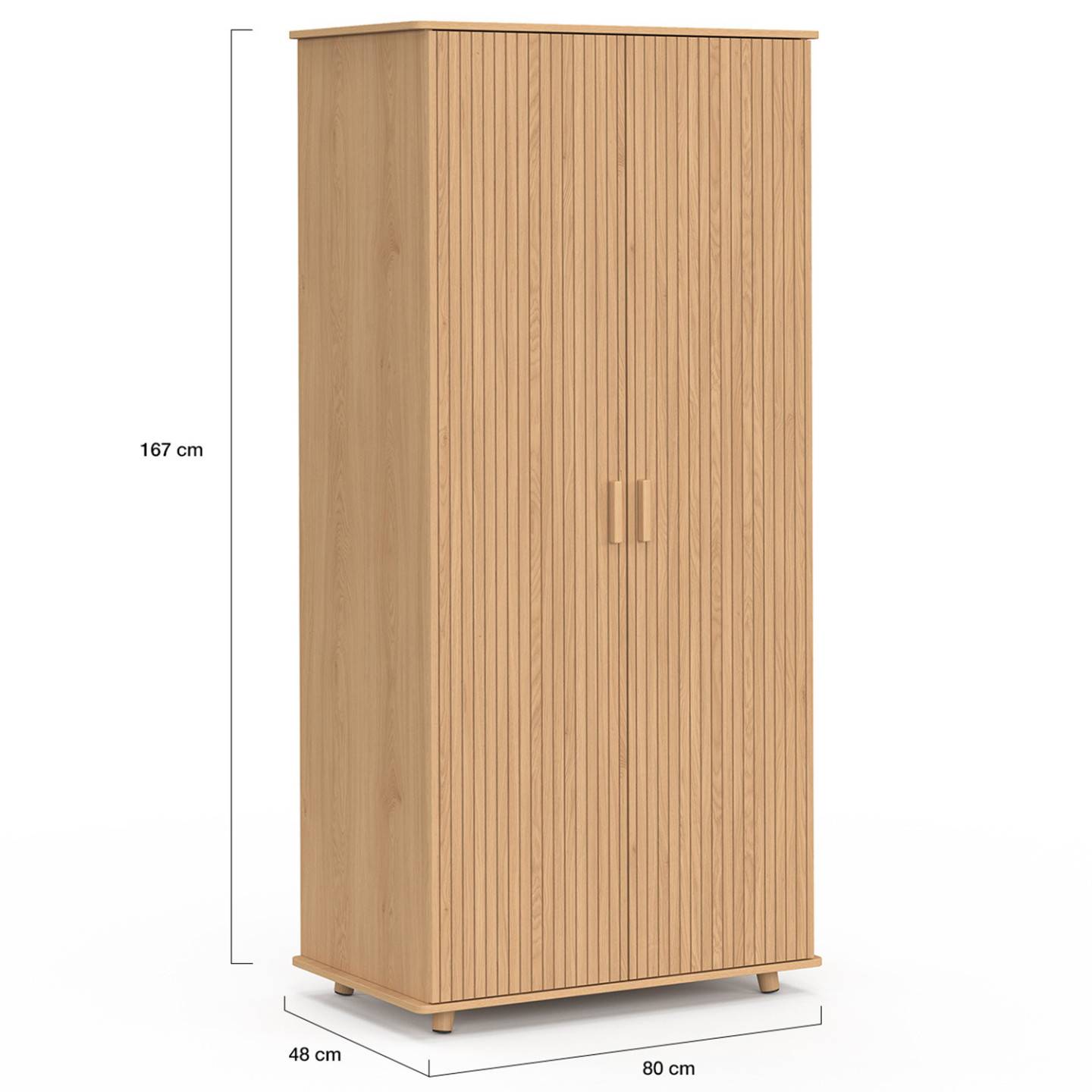 Armoire 2 portes JULIETTE effet lattes tasseau bois coloris chêne penderie 80 cm avec étagères rangement - Image 5