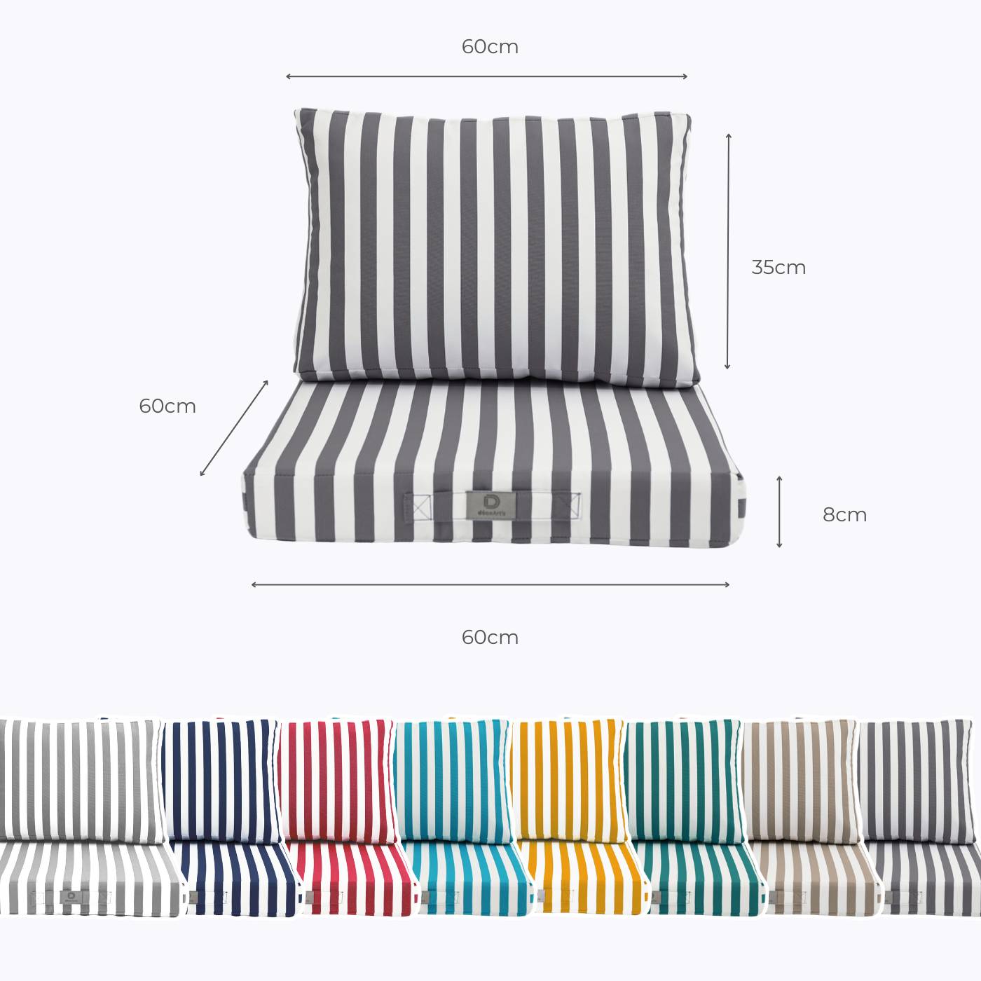 Coussins pour salon de jardin déhoussable 60x60cm Rayure gris foncé - Déco arts - Image 5