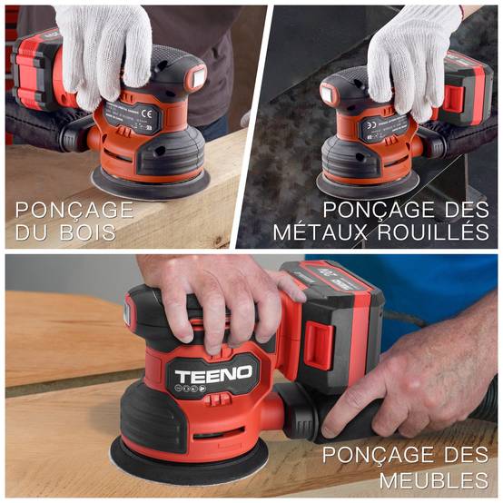 Ponceuse Orbitale Sans Fil 20V - Ponceuse Excentrique 125mm 6000-12000 tr/min, Kit Complet avec 25 Papiers de Verre, Batterie 4.0Ah et Système - Image 5