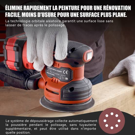 Ponceuse Orbitale Sans Fil 20V - Ponceuse Excentrique 125mm 6000-12000 tr/min, Kit Complet avec 25 Papiers de Verre, Batterie 4.0Ah et Système - Image 4