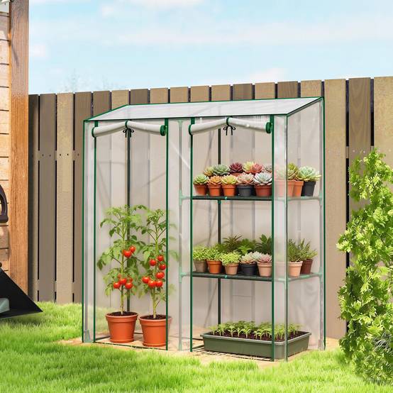 ComfortXL - Serre de jardin PVC acier 143 x 45 x 151 cm transparente 3 niveaux 2 portes - ComfortXL Outdoor Living - Image 3