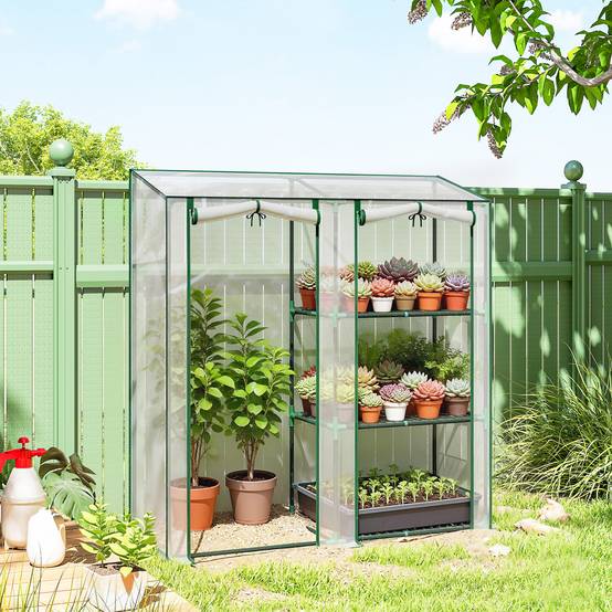 ComfortXL - Serre de jardin PVC acier 143 x 45 x 151 cm transparente 3 niveaux 2 portes - ComfortXL Outdoor Living - Image 4