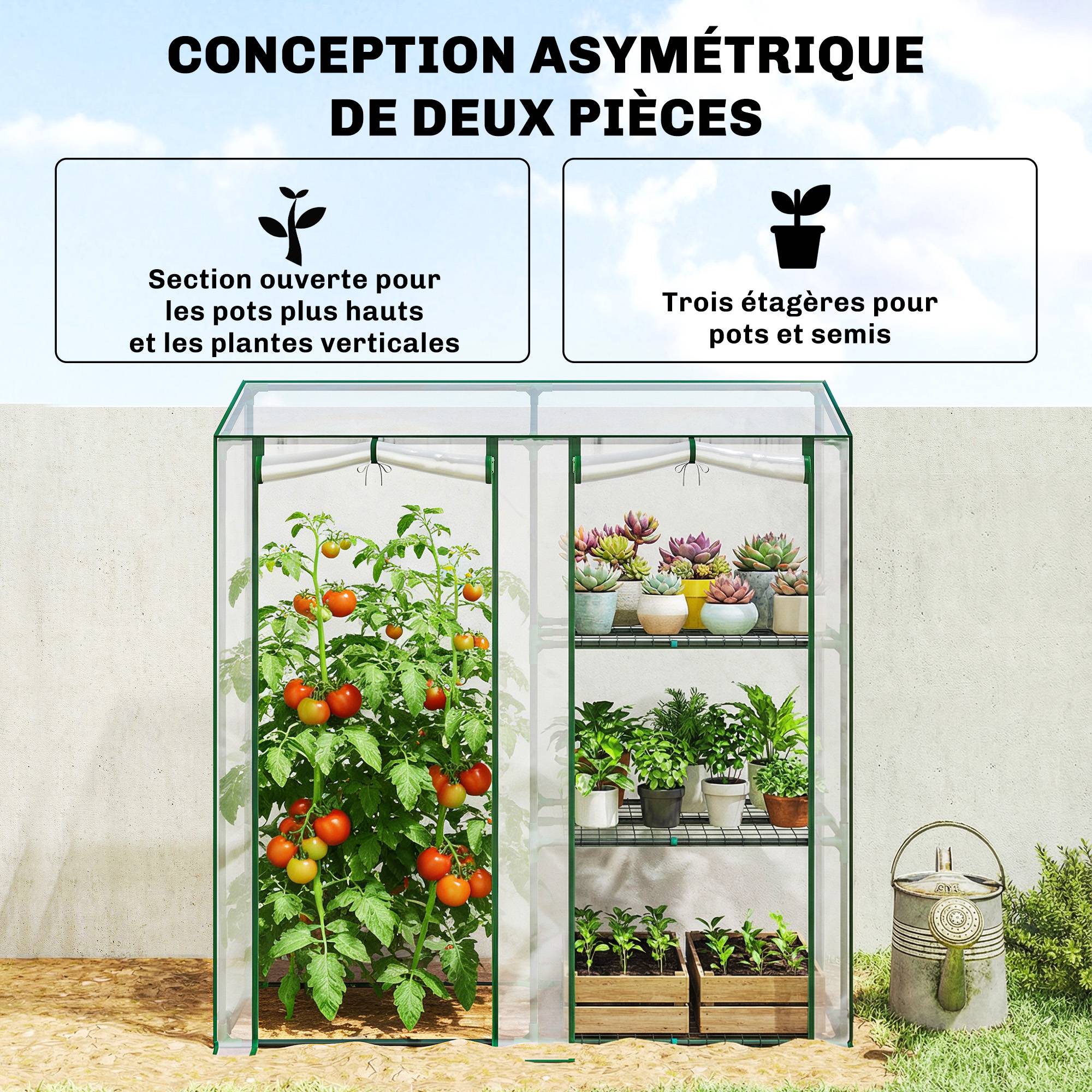 ComfortXL - Serre de jardin PVC acier 143 x 45 x 151 cm transparente 3 niveaux 2 portes - ComfortXL Outdoor Living - Image 6