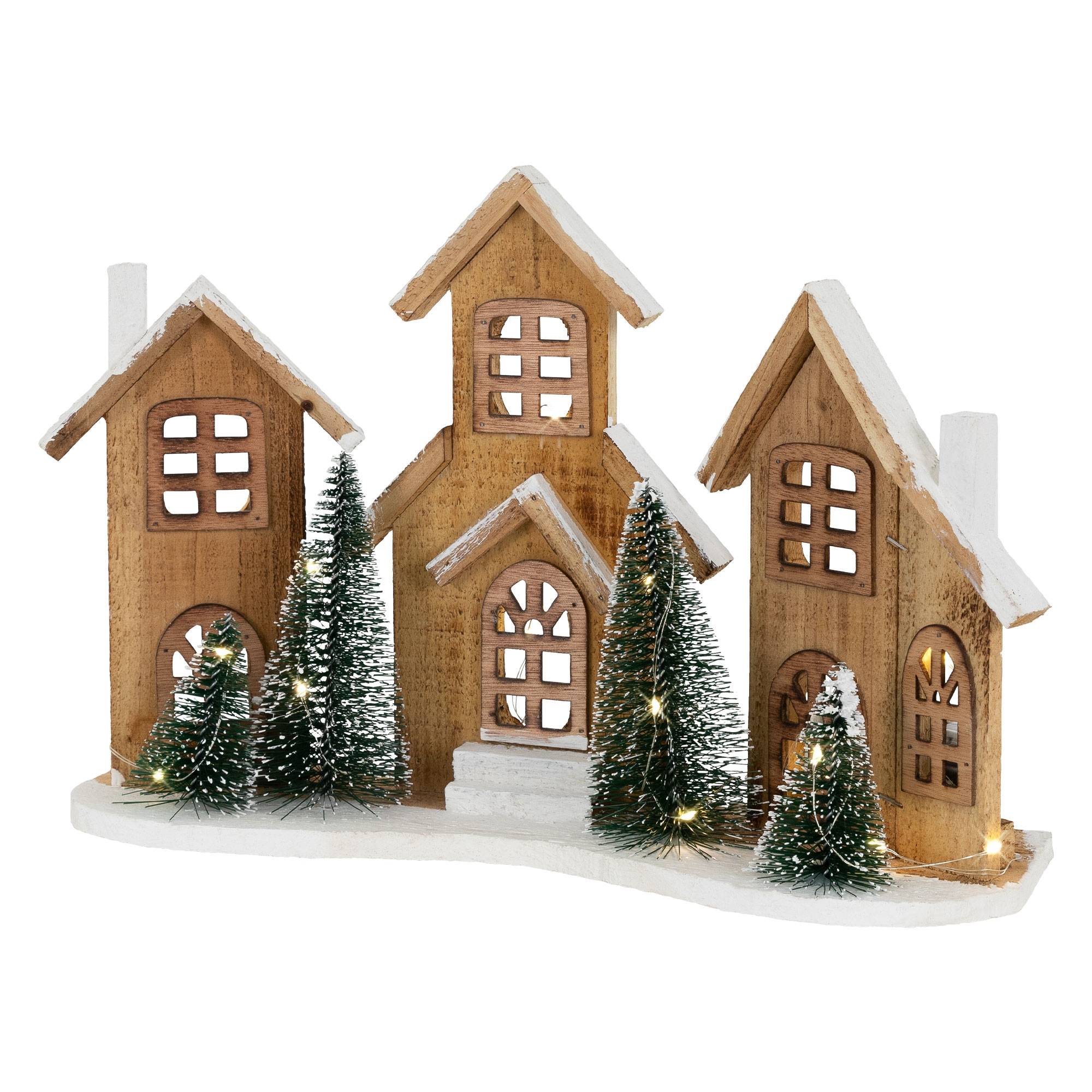 Ecd-Germany - Village de Noël déco d'hiver en bois figure LED blanc chaud minuteur maison Noël - Imagen 1