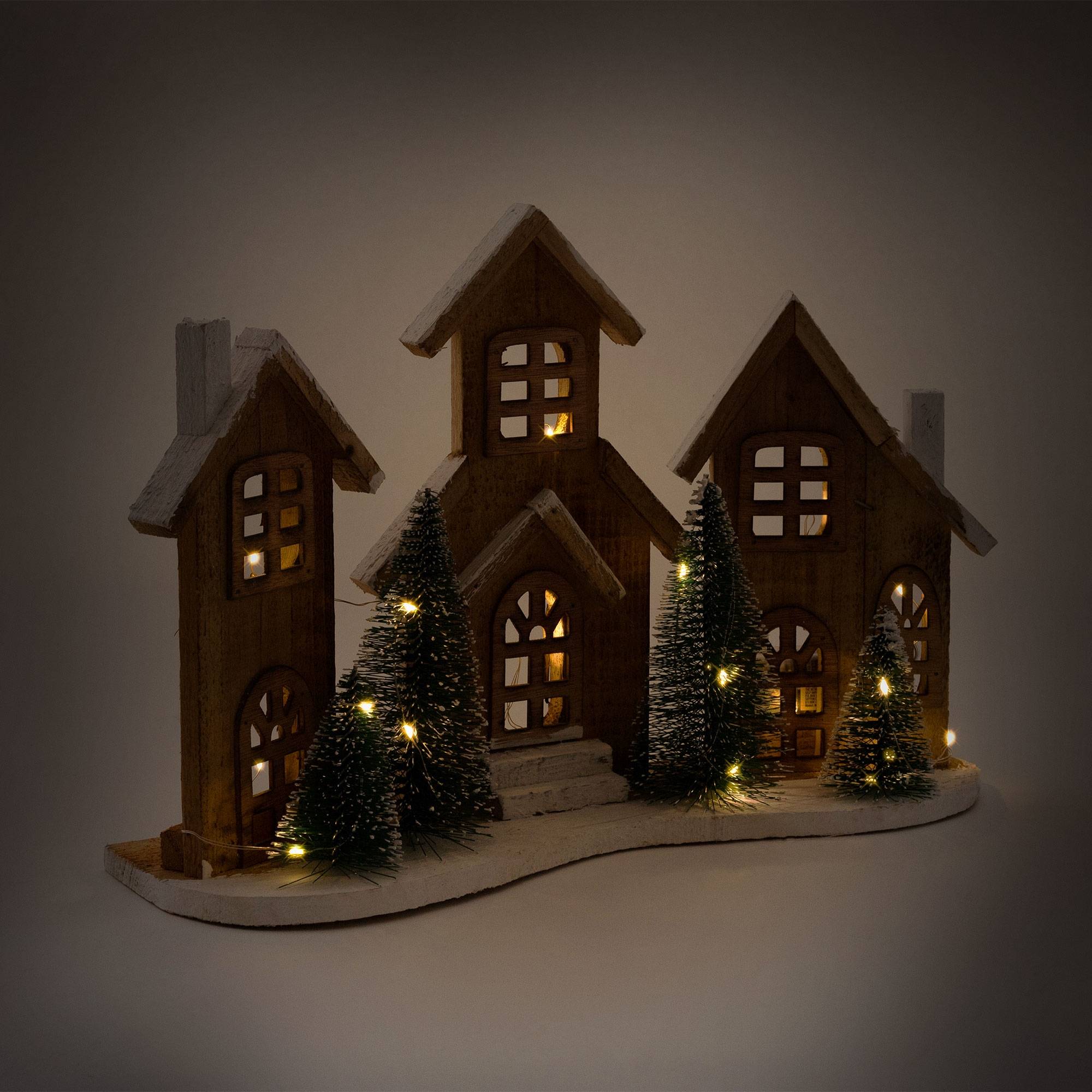 Ecd-Germany - Village de Noël déco d'hiver en bois figure LED blanc chaud minuteur maison Noël - Imagen 6