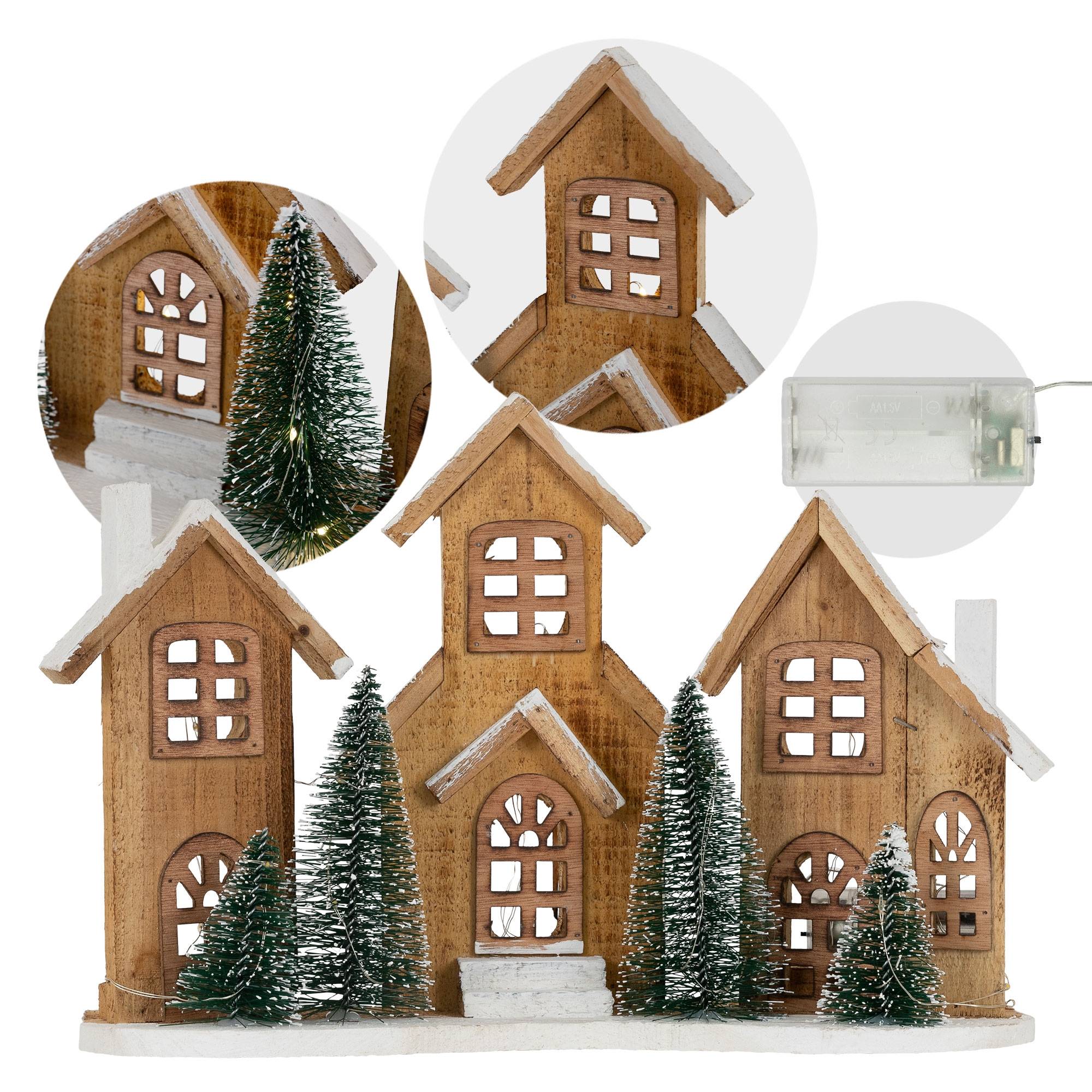 Ecd-Germany - Village de Noël déco d'hiver en bois figure LED blanc chaud minuteur maison Noël - Imagen 5