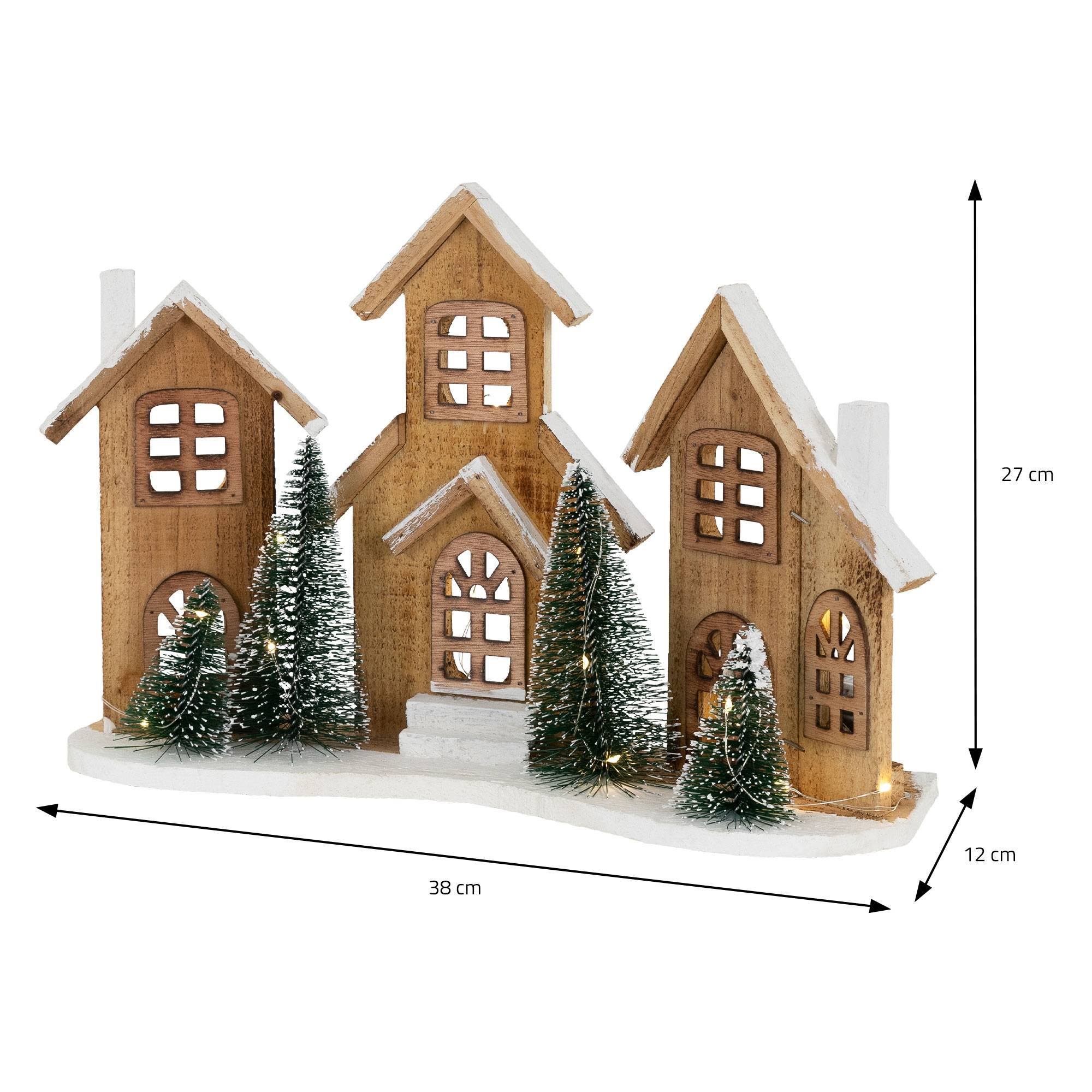 Ecd-Germany - Village de Noël déco d'hiver en bois figure LED blanc chaud minuteur maison Noël - Imagen 7