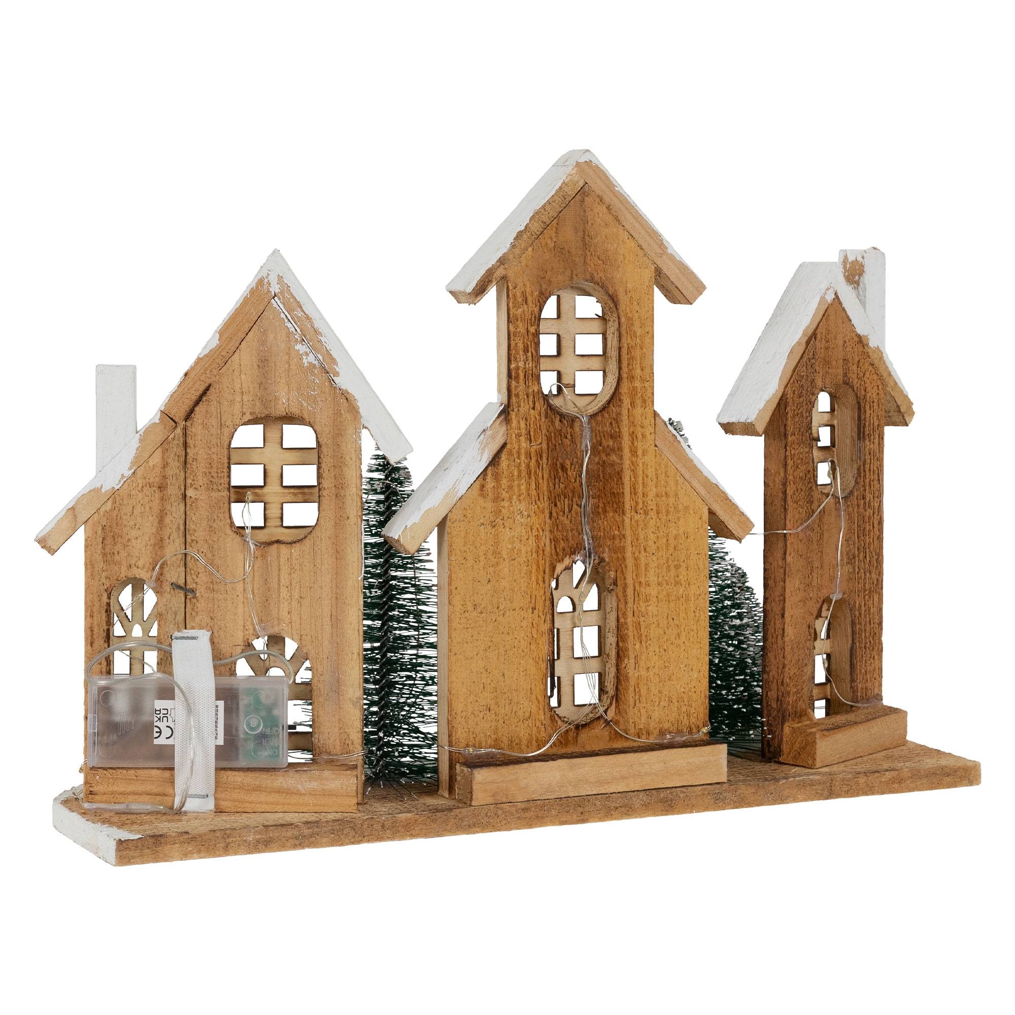 Ecd-Germany - Village de Noël déco d'hiver en bois figure LED blanc chaud minuteur maison Noël - Imagen 4