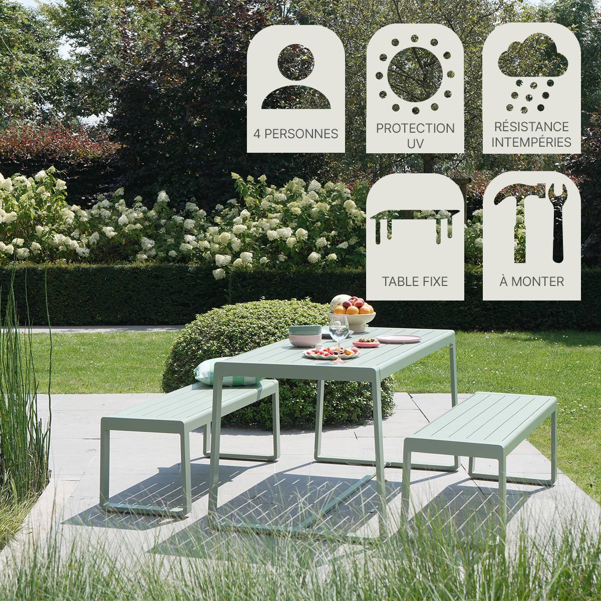 Wilsa Garden - Salon de jardin aluminium RIO 4 places avec table et 2 bancs - Imagen 9