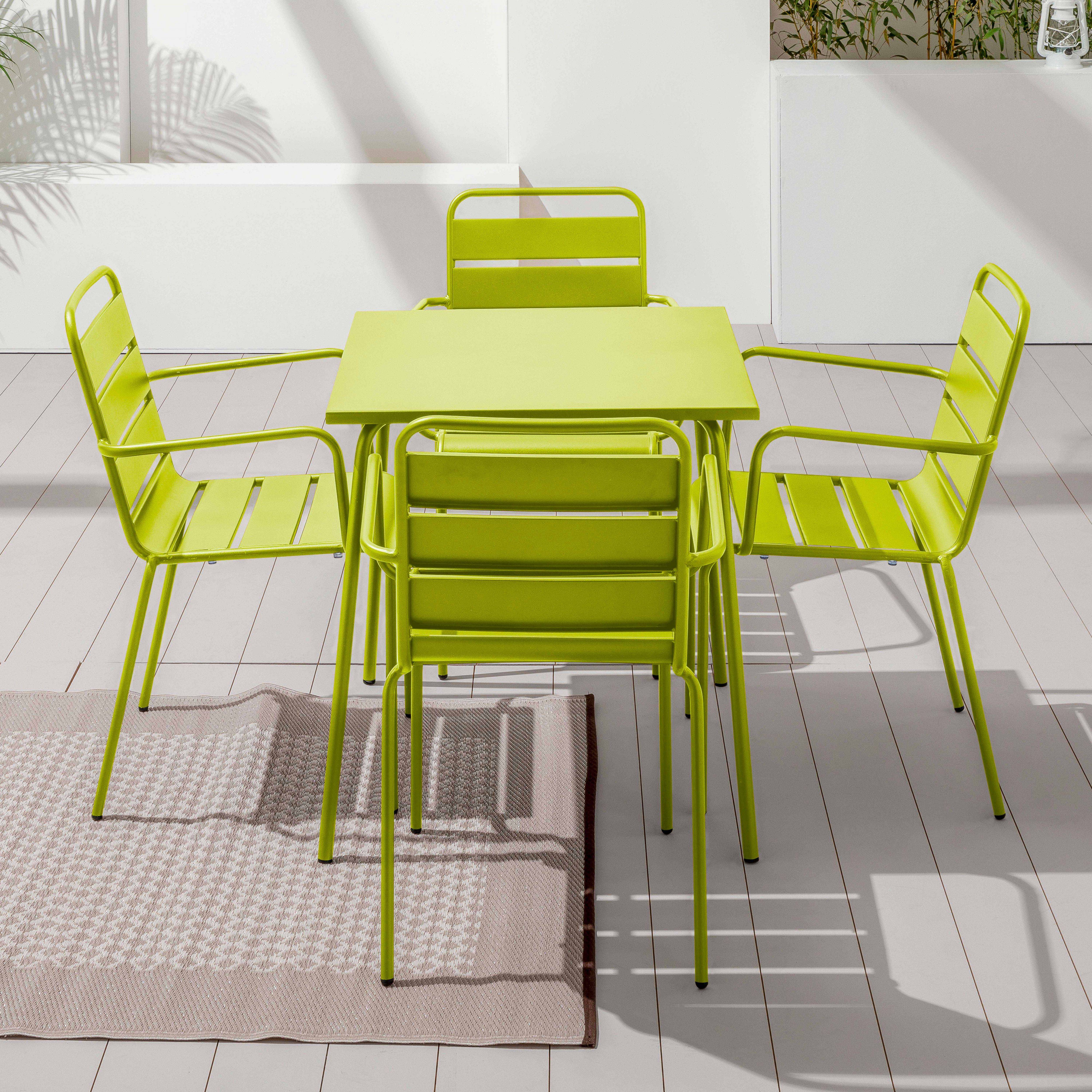 Oviala - Ensemble table de jardin carrée et 4 fauteuils acier vert Palavas - Oviala - Imagen 2