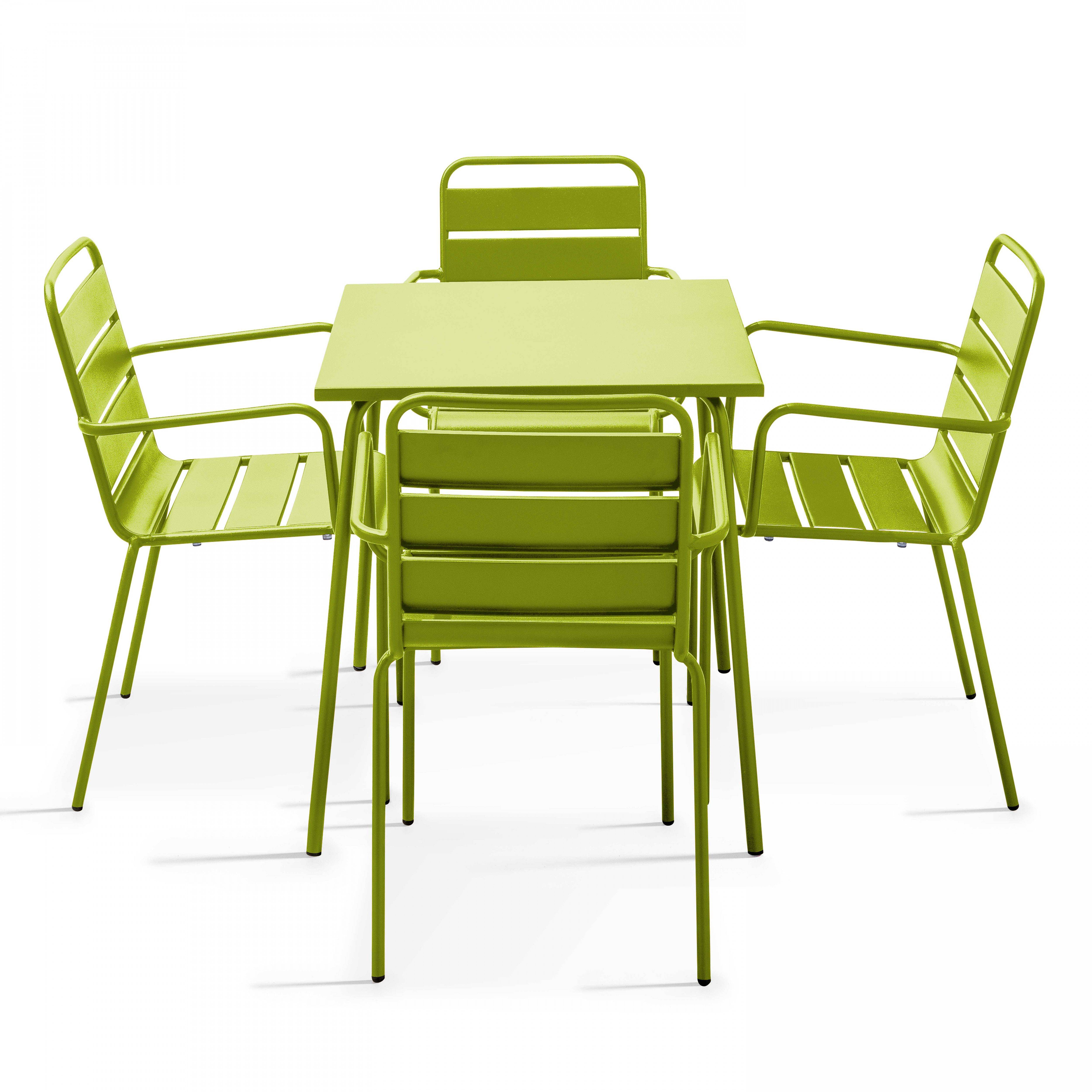 Oviala - Ensemble table de jardin carrée et 4 fauteuils acier vert Palavas - Oviala - Imagen 1