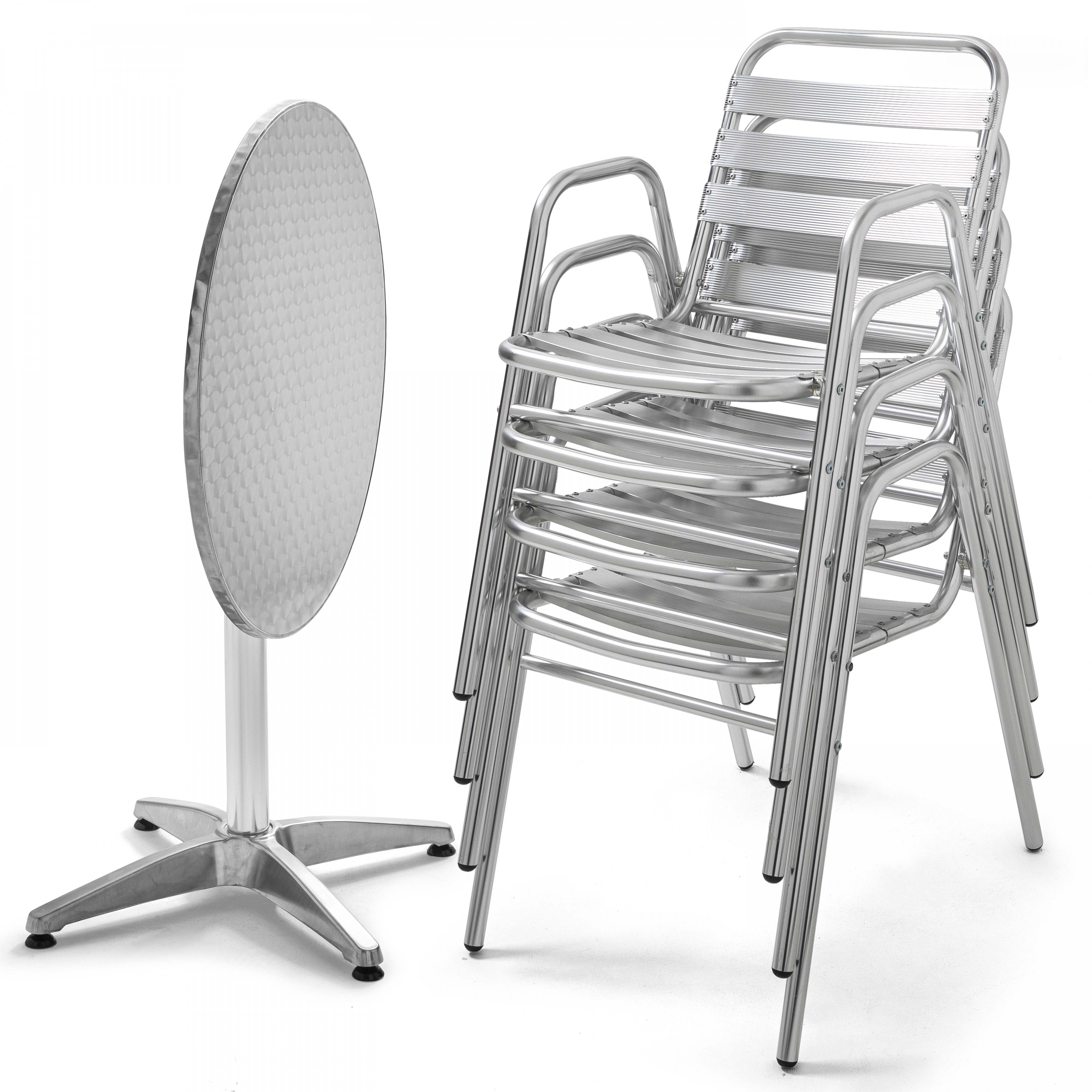 Oviala - Table de jardin ronde et 4 chaises aluminium gris Brixton - Oviala - Imagen 1