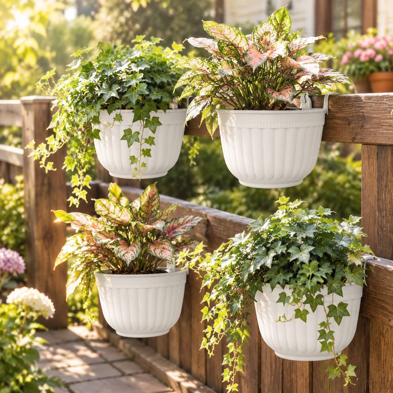Pot de Fleur Suspendu Vertical Résistant UV Avec Réservoir D'eau Intérieur Extérieur Jardin - Image 7