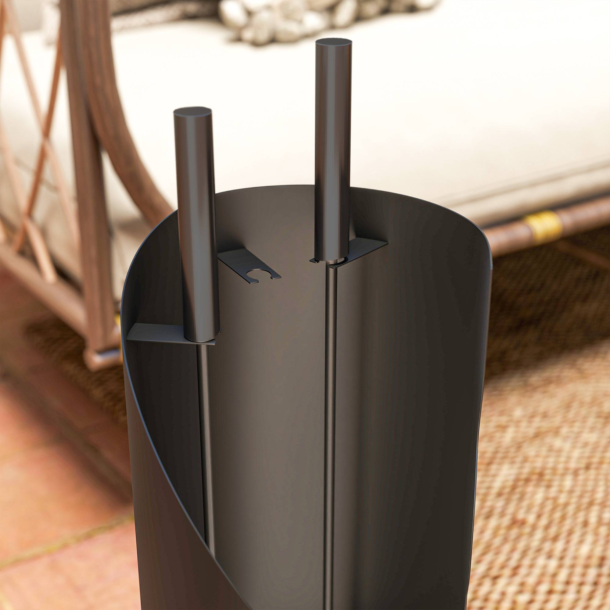 ComfortXL - Serviteur de cheminée 4 pièces en métal noir 20 x 20 x 65 cm avec seau pour rangement et entretien du foyer - Image 9