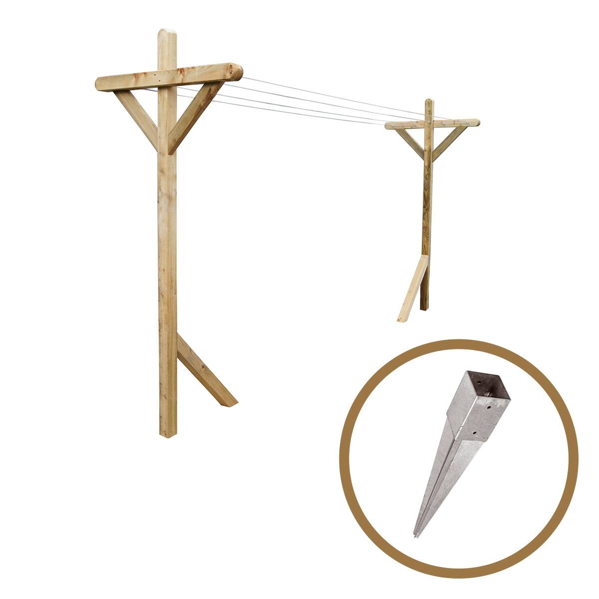 Kit étendoir à linge extérieur Séville premium + 2 supports poteaux à enfoncer - Cémonjardin - Imagen 1