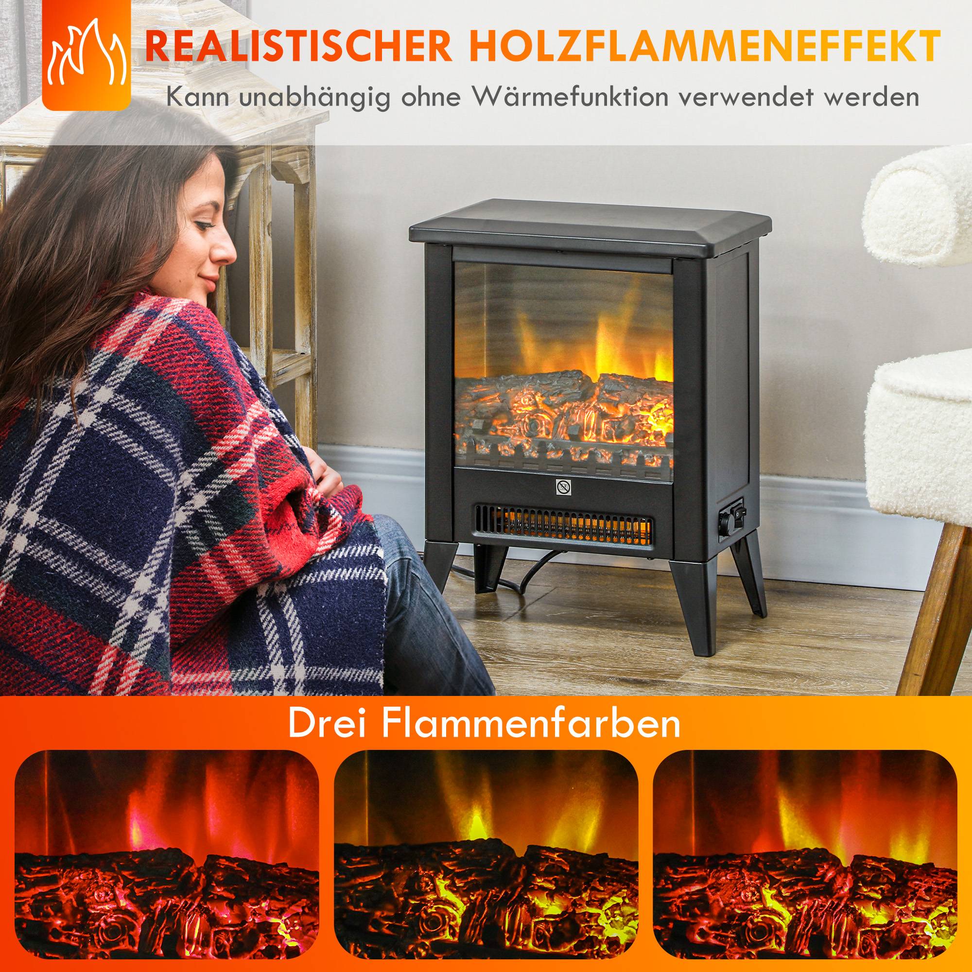 Cheminée électrique mobile 1800W effet flamme LED 3D pour salon Noir – ComfortXL Outdoor Living - Image 4