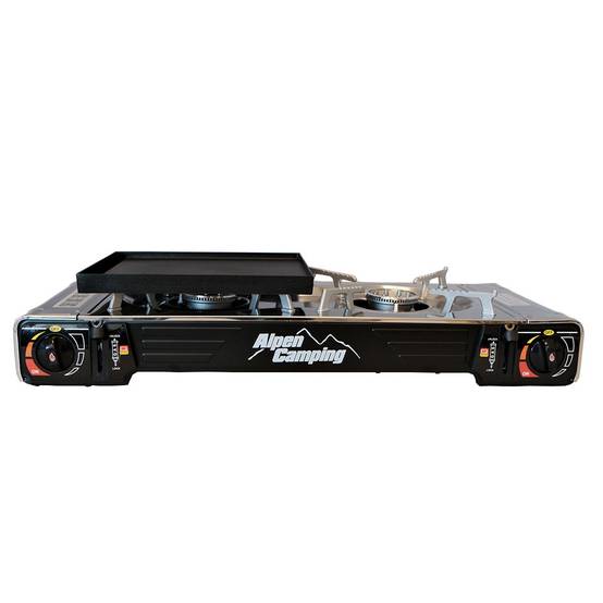 Réchaud gaz 2 feux 4400W et Plaque plancha 26 x 23cm 2en1 Allumage piezo TEXAS ALPEN Camping - Imagen 3