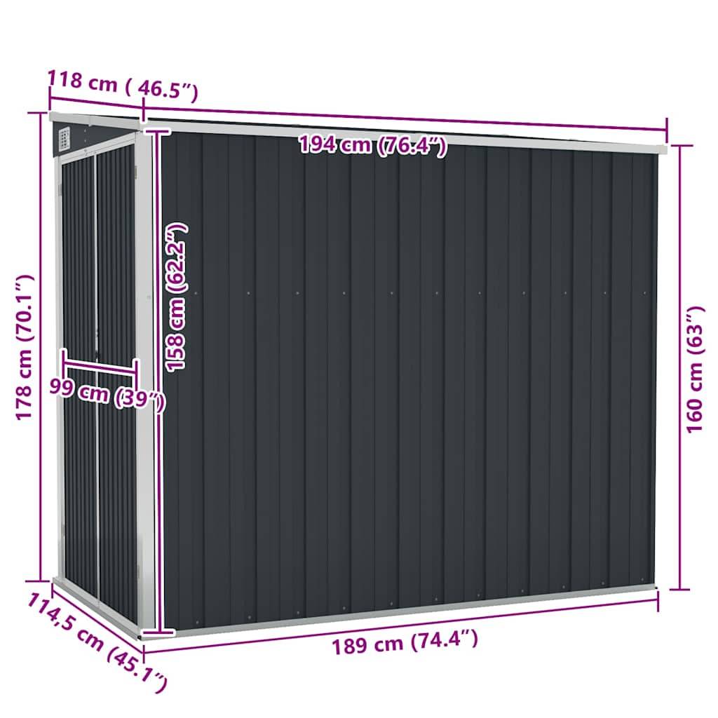 PANGIVO - Abri de jardin mural avec double porte - Acier galvanisé - Anthracite 118x194x178 cm - Surface au sol 2,29m² - PANGIVO - Image 7