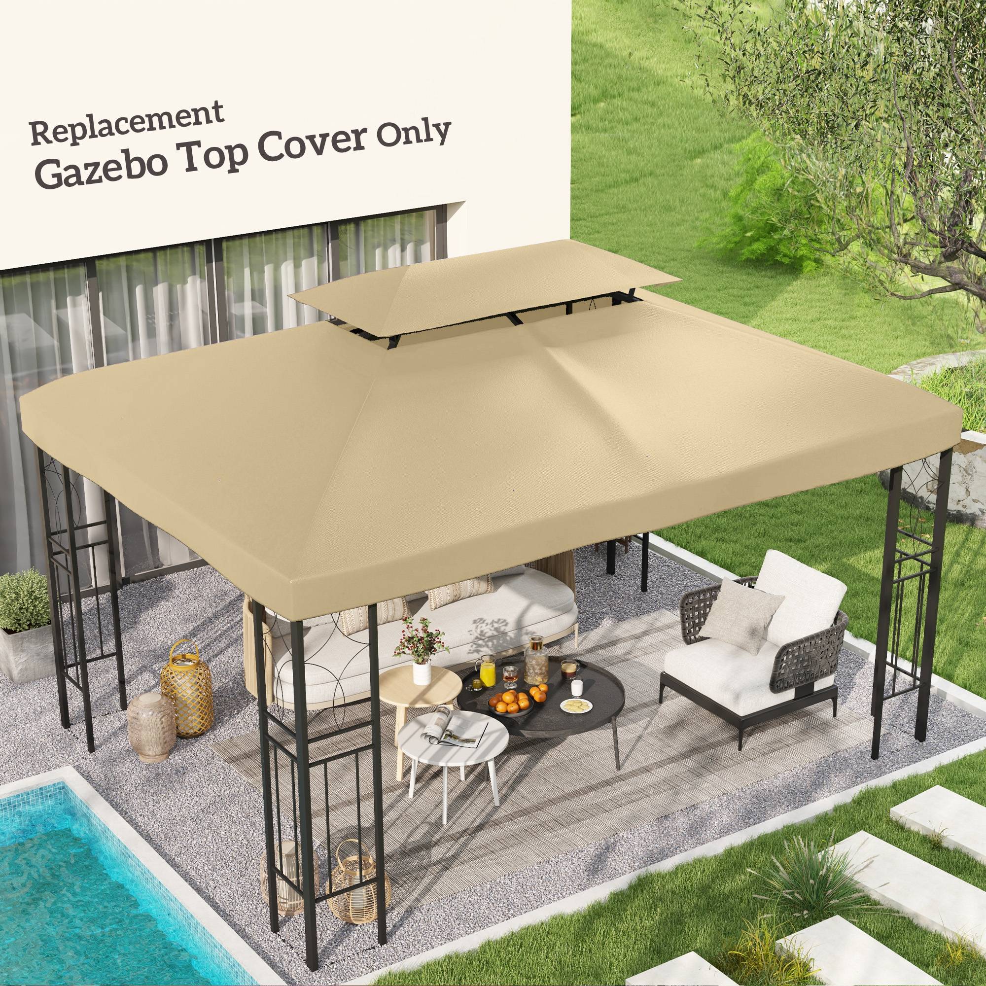 Toile de rechange tissu pour tonnelle double toit ventilation 3x4m beige - ComfortXL Outdoor Living - Image 3