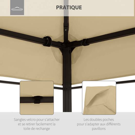 Toile de rechange tissu pour tonnelle double toit ventilation 3x4m beige - ComfortXL Outdoor Living - Image 8