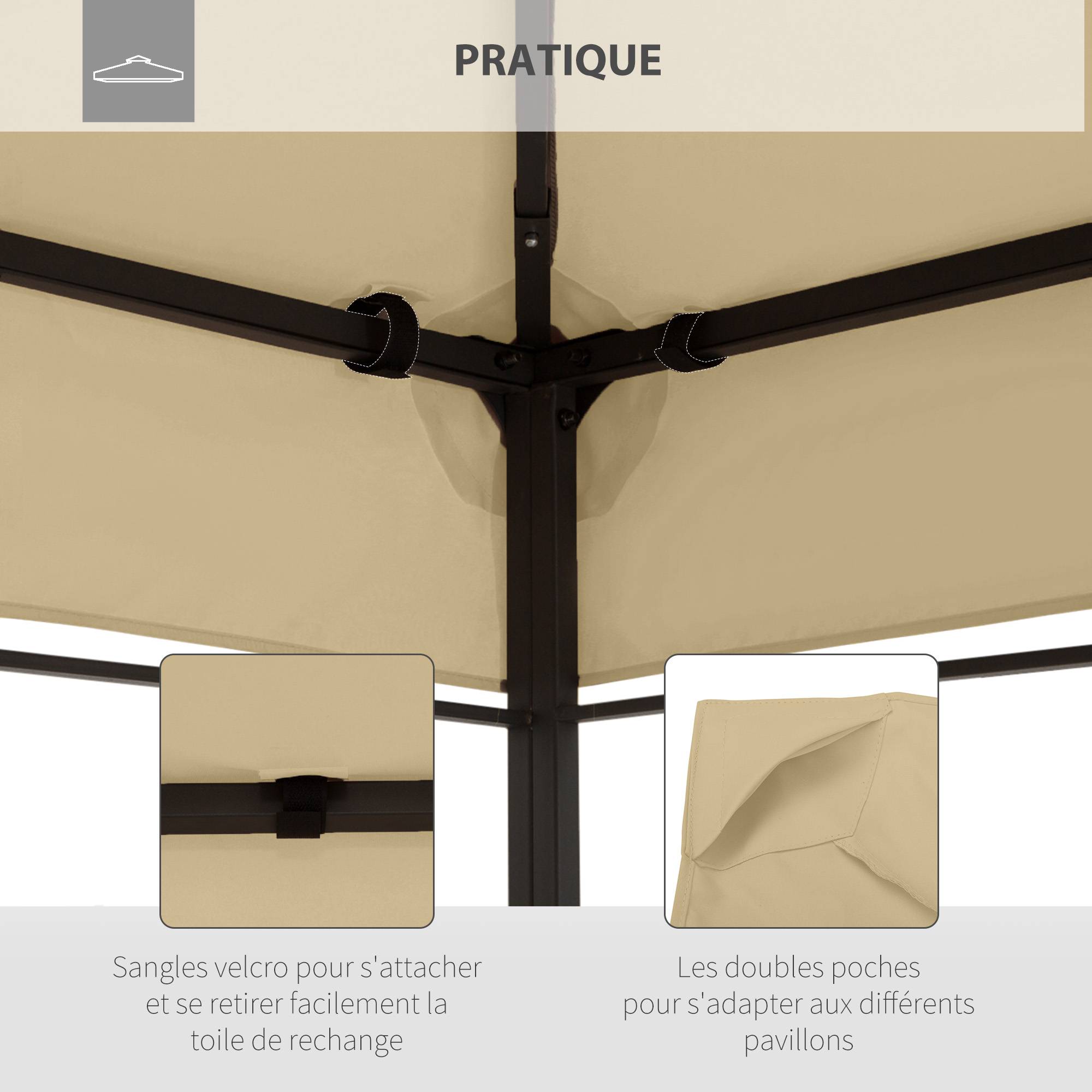 Toile de rechange tissu pour tonnelle double toit ventilation 3x4m beige - ComfortXL Outdoor Living - Image 8
