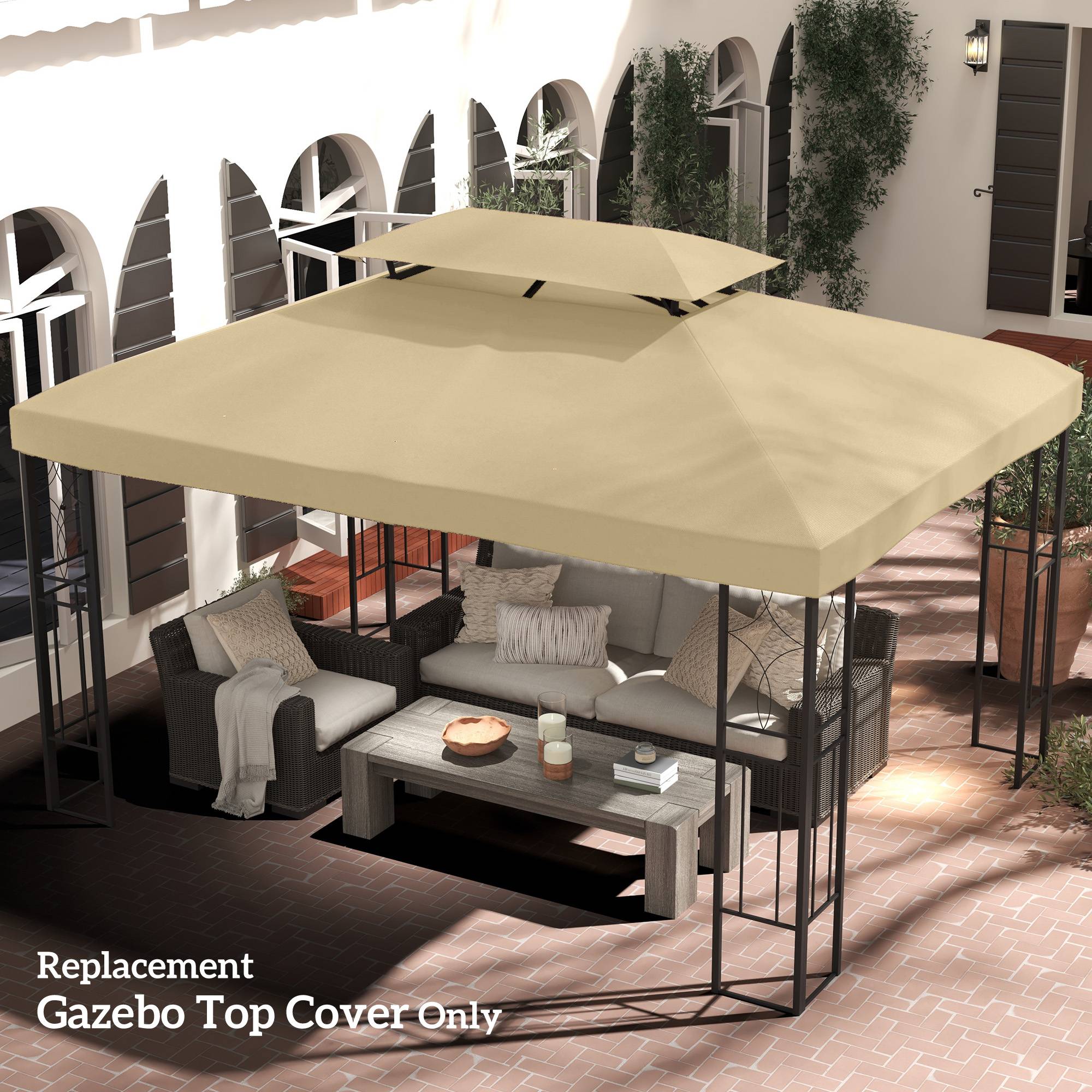 Toile de rechange tissu pour tonnelle double toit ventilation 3x4m beige - ComfortXL Outdoor Living - Image 4