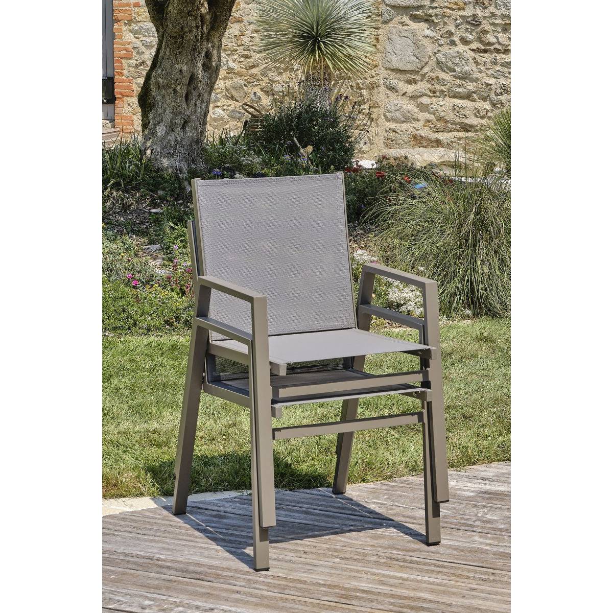 Dcb Garden - Lot de 2 fauteuils de jardin empilables en aluminium - Quartz - FLORIDE - Image 7