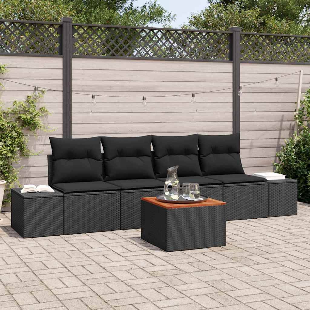 Salon de jardin 4 places 5 pcs en polyrotin avec table basse pour patio Noir – ComfortXL Outdoor Living - Image 1