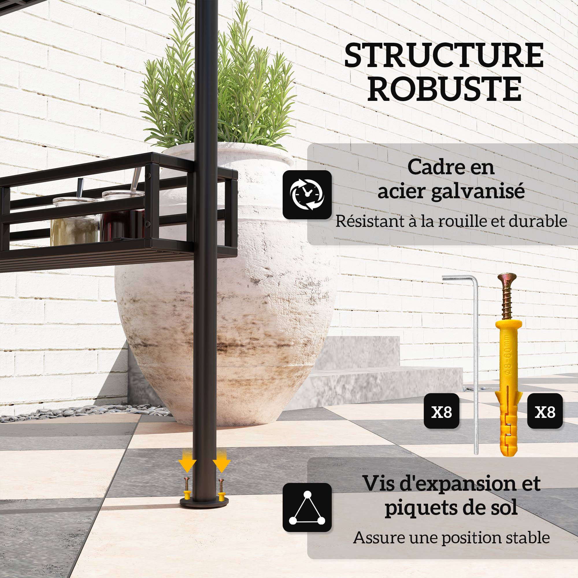 Outsunny - Tonnelle de barbecue et réception jardin 240x150x257 cm avec crochet plafond, étagères et paniers rangement structure métal galvanisé gris - Outsunny - Image 8