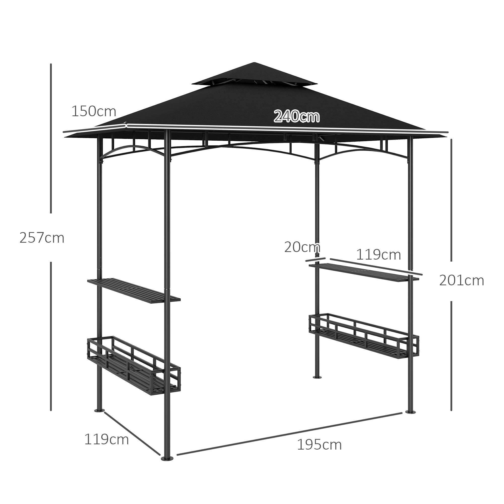 Outsunny - Tonnelle de barbecue et réception jardin 240x150x257 cm avec crochet plafond, étagères et paniers rangement structure métal galvanisé gris - Outsunny - Image 3